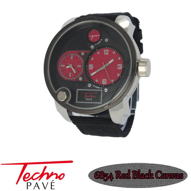 Red Dual Time Zone Silver Watch Black Canvas Band