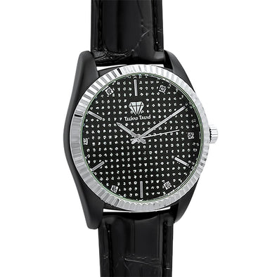 Dress Diamond Watch Silver Bezel Black Case  Band