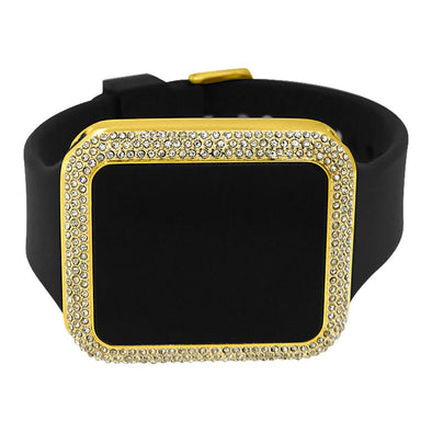 Gold Rectangle LED Touch Screen Watch Black Band