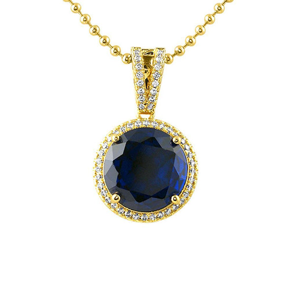 Lab Sapphire Blue Round Gem CZ Pendant