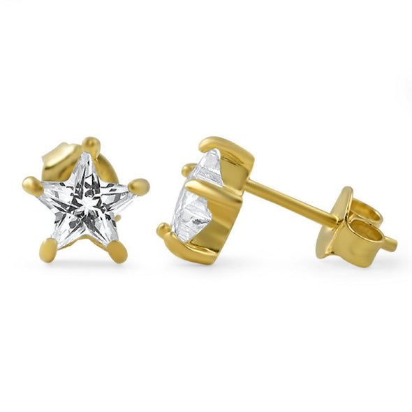 Star Cut CZ Stud Earrings Gold .925 Silver