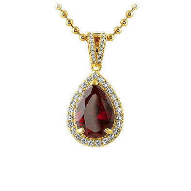 Pear Cut Lab Ruby Gold CZ Pendant