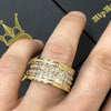 .925 Silver Gold Triple Princess Cut Eternity Band CZ Bling Ring