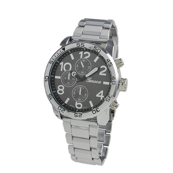 Clean Black Dial Silver Metal Band Watch