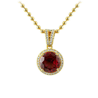 Lab Ruby Smaller Round Cut Gold CZ Pendant