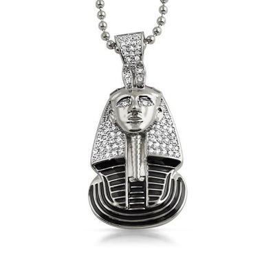 Egyptian Pharaoh Detailed CZ Pendant Rhodium