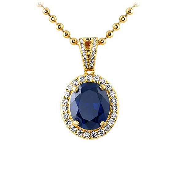 Lab Made Sapphire Gem Oval Cut CZ Pendant