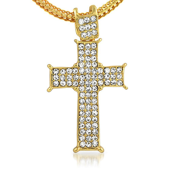 Gold Prong Cross  Chain Small