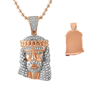 CZ Rose Gold Cuban Crown Micro Jesus Pendant