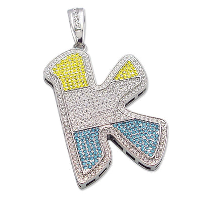 K Hip Hop Graffiti Initial Color Iced Out Pendant