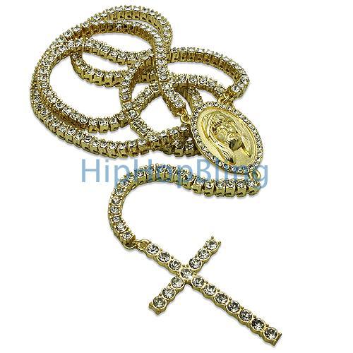 1 Row Gold Rosary Bling Bling Chain Necklace