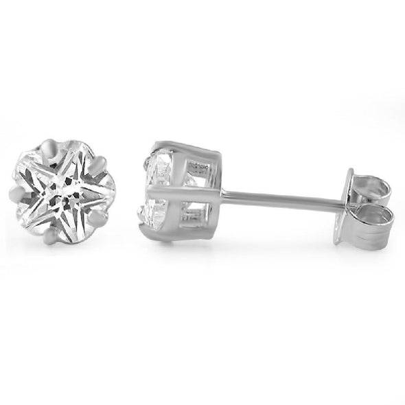 Flower Cut CZ Stud Earrings .925 Silver