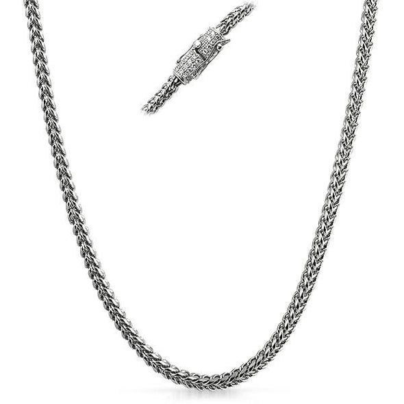CZ Diamond Clasp Stainless Steel Franco Chain 4MM (24")