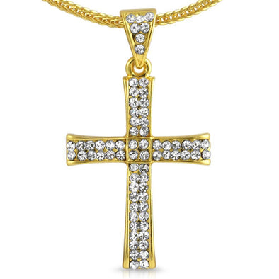 Gold Curl Bling Bling Cross Chain Small