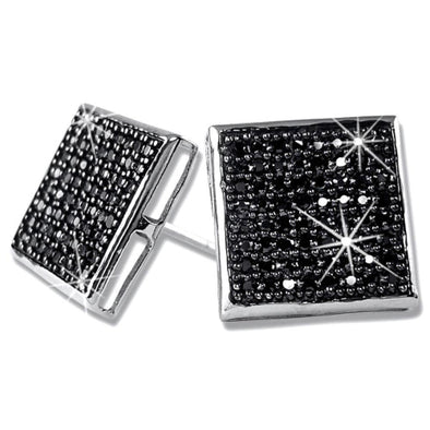 XXL Box Black CZ Micro Pave Bling Bling Earrings .925 Silver