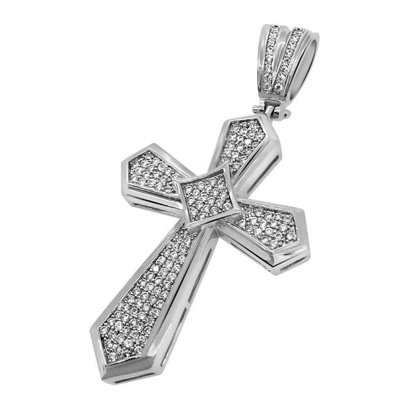 Pointed Cross CZ Rhodium Pendant