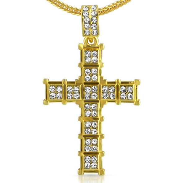 Gold Cube Cross Hip Hop Pendant Chain Small