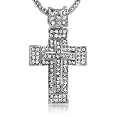 Rhodium Thick Hip Hop Cross  Chain Small