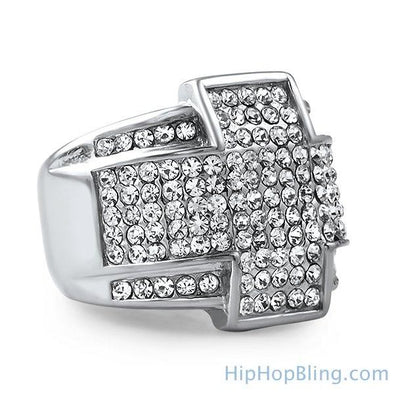 Stainless Steel Cross Bling Bling Ring