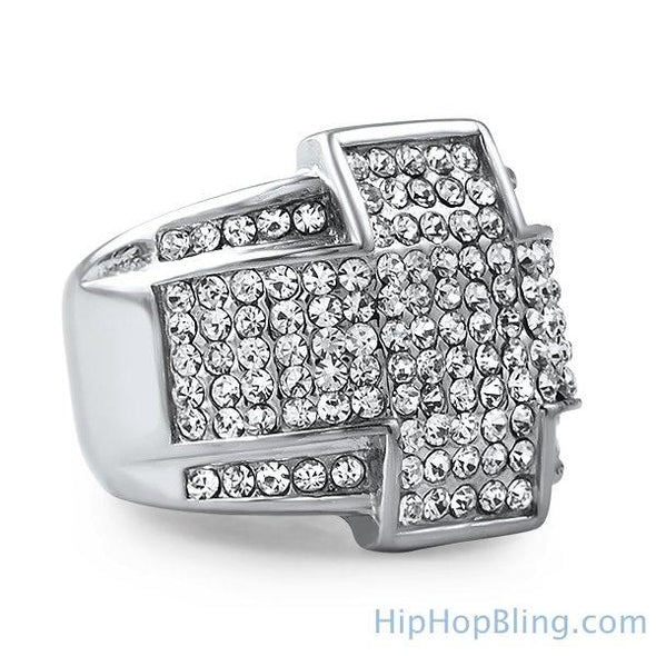 Stainless Steel Cross Bling Bling Ring