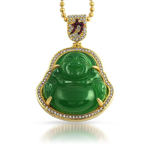 Jade Lucky Buddha CZ Gold Pendant