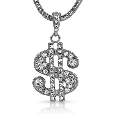 Rhodium Dollar Sign Pendant  Chain Small