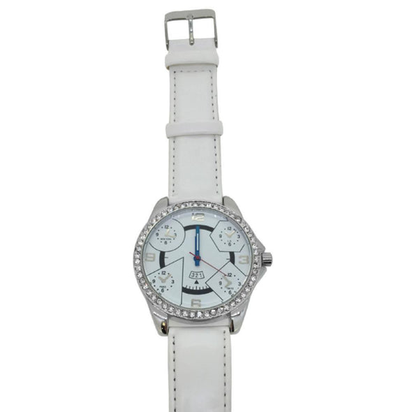 All White 5 Timezone Hip Hop Watch