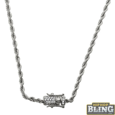 CZ Diamond Lock 3MM Steel Rope Chain Bling (20")
