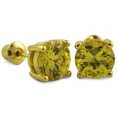 Yellow CZ Diamond Round Stud Earrings Gold (DOZEN PAIRS)