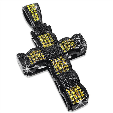 Bubble Cross Canary  Black Pendant