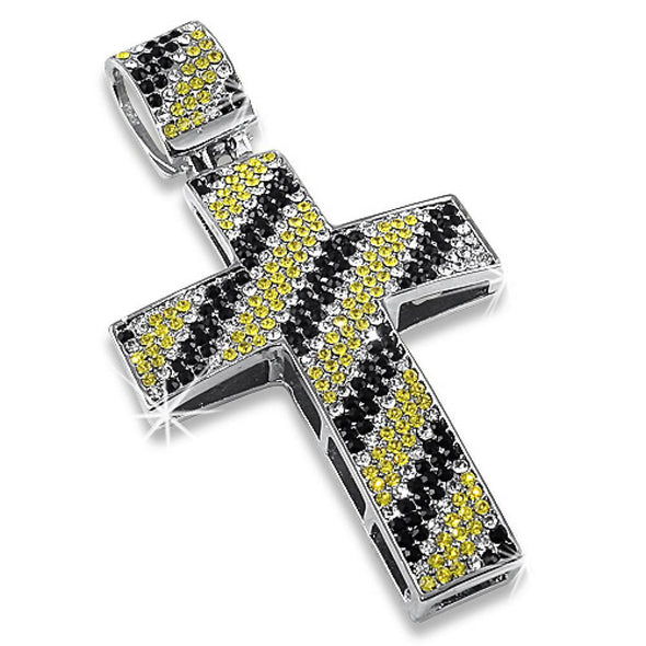 Canary Black  White Diagonal Striped Cross