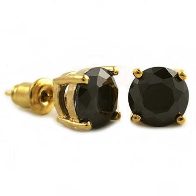 Black CZ Diamond Round Stud Earrings Gold (DOZEN PAIRS)