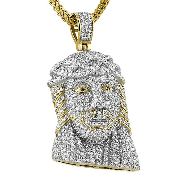 3D Gold Stainless Steel Full Jesus Piece CZ Pendant