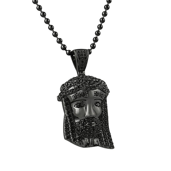 Black Mini Jesus Piece Pendant CZ