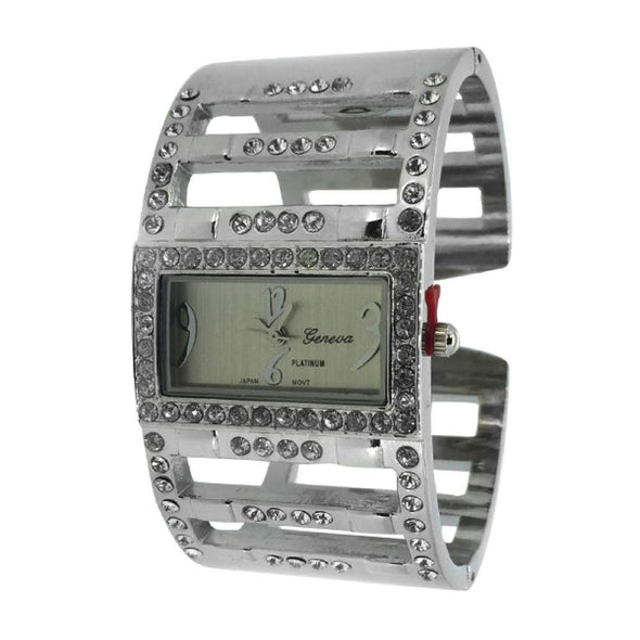Wide Bangle Ladies Silvertone Watch