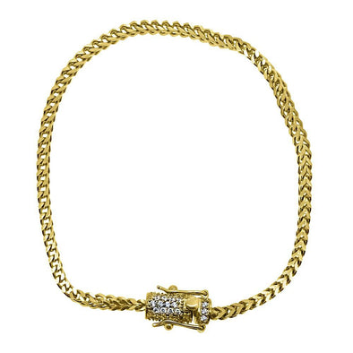 CZ Diamond Lock 2.5MM Gold Steel Franco Bracelet