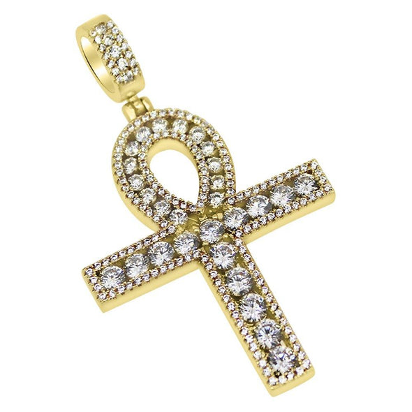 .925 Silver Channel Set Ankh Bling Bling Cross Gold