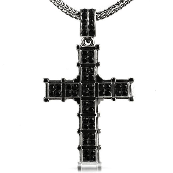 Black Cube Cross Pendant  Chain Small