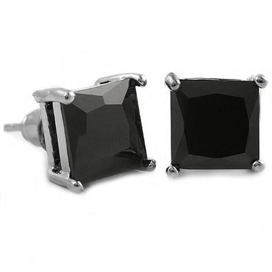 Black CZ Diamond Square Stud Earrings Rhodium (DOZEN PAIRS)