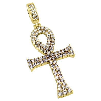 The Double Bling Ankh Cross CZ Shine Gold Pendant