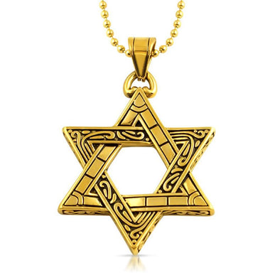 Jewish Star of David Fancy Pendant Gold Steel