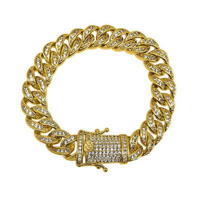 Gold 10MM Miami Cuban CZ Bling Ice Lock Bracelet