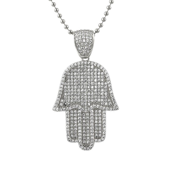 Hamsa Bling Bling Rhodium Pave Ice Pendant