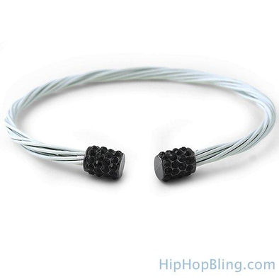 Black Bling White Guitar String Style Bracelet