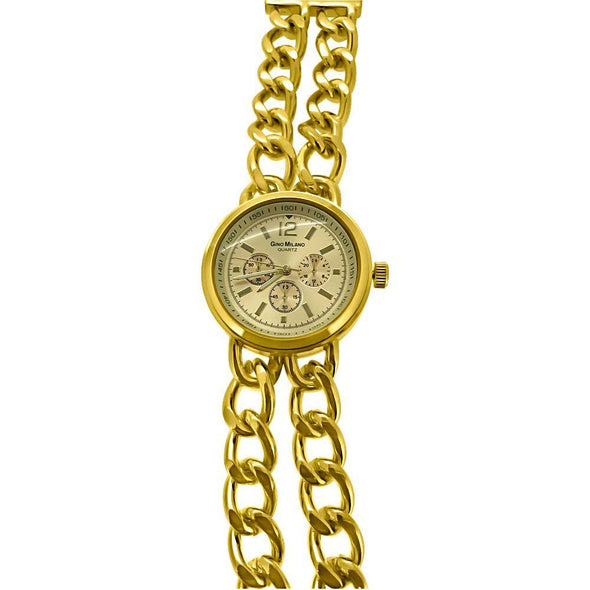 Womens Double Cuban Gold Fashion Watch