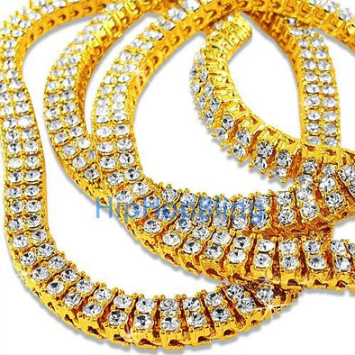 2 Row Gold Iced Out Bling Bling Chain