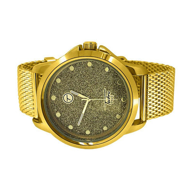 Gold Mesh Band Polished Hip Hop Watch