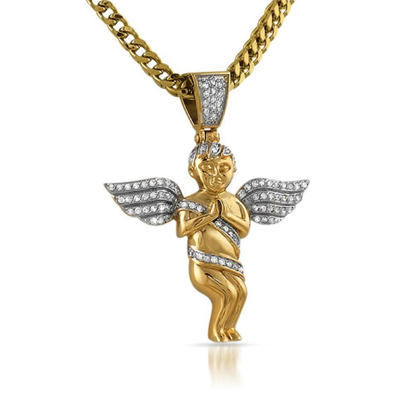 Gold Cherub Angel Mini Micro Pave CZ Pendant