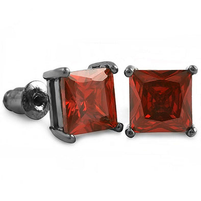 Red CZ Diamond Square Stud Earrings Black (DOZEN PAIRS)