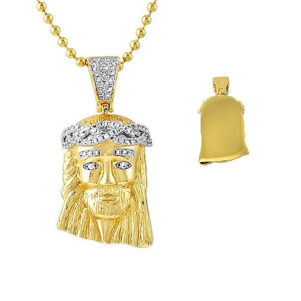 Gold Micro Jesus Pendant CZ Crown